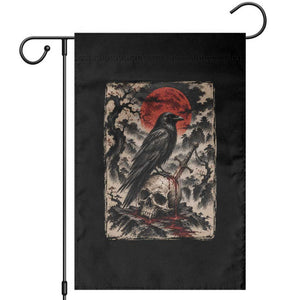Gothic Raven On Skull With Full Moon Garden Flag Vintage Japanese Ukiyoe