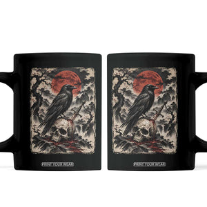 Gothic Raven On Skull With Full Moon Coffee Mug Vintage Japanese Ukiyoe