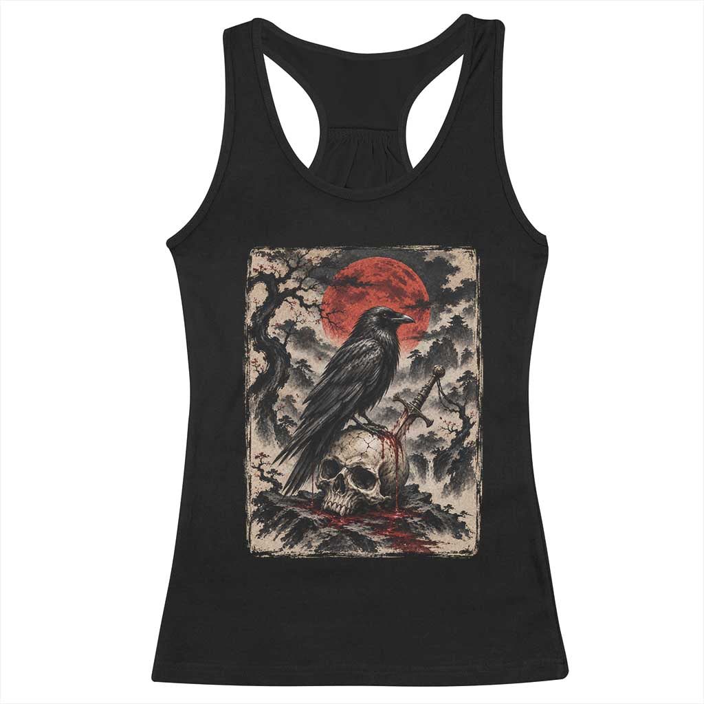 Gothic Raven On Skull With Full Moon Racerback Tank Top Vintage Japanese Ukiyoe