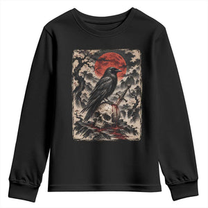 Gothic Raven On Skull With Full Moon Youth Sweatshirt Vintage Japanese Ukiyoe