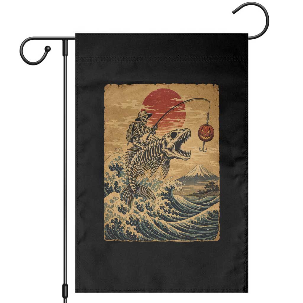 Vintage Japanese Ukiyoe Skeleton Fishing Garden Flag Great Wave Off Kanagawa