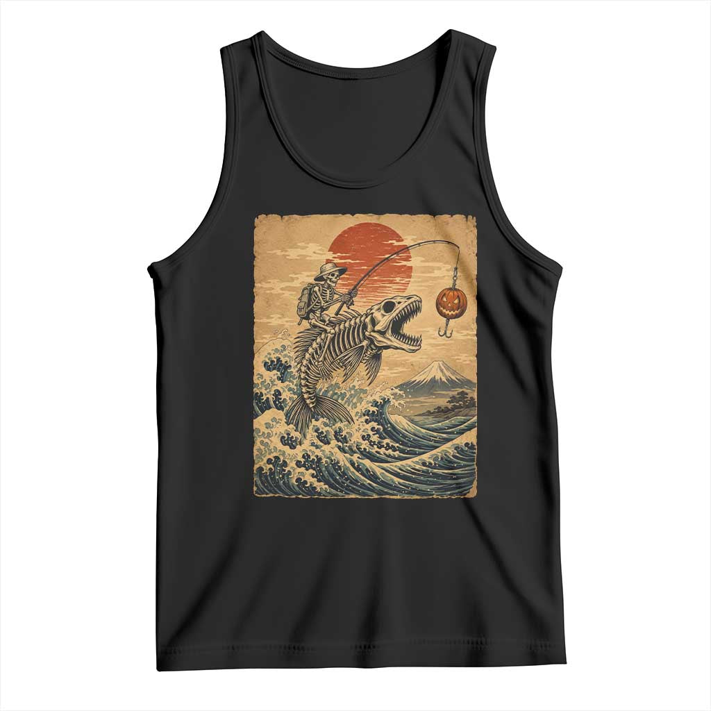 Vintage Japanese Ukiyoe Skeleton Fishing Tank Top Great Wave Off Kanagawa