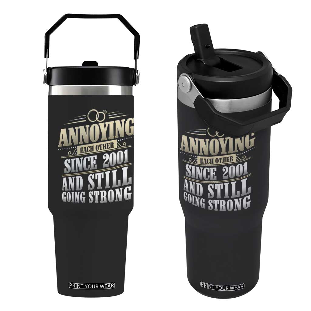 Vintage 25th Wedding Anniversary Flip Straw Tumbler Annoying Each Other Since 2001 Still Going Strong