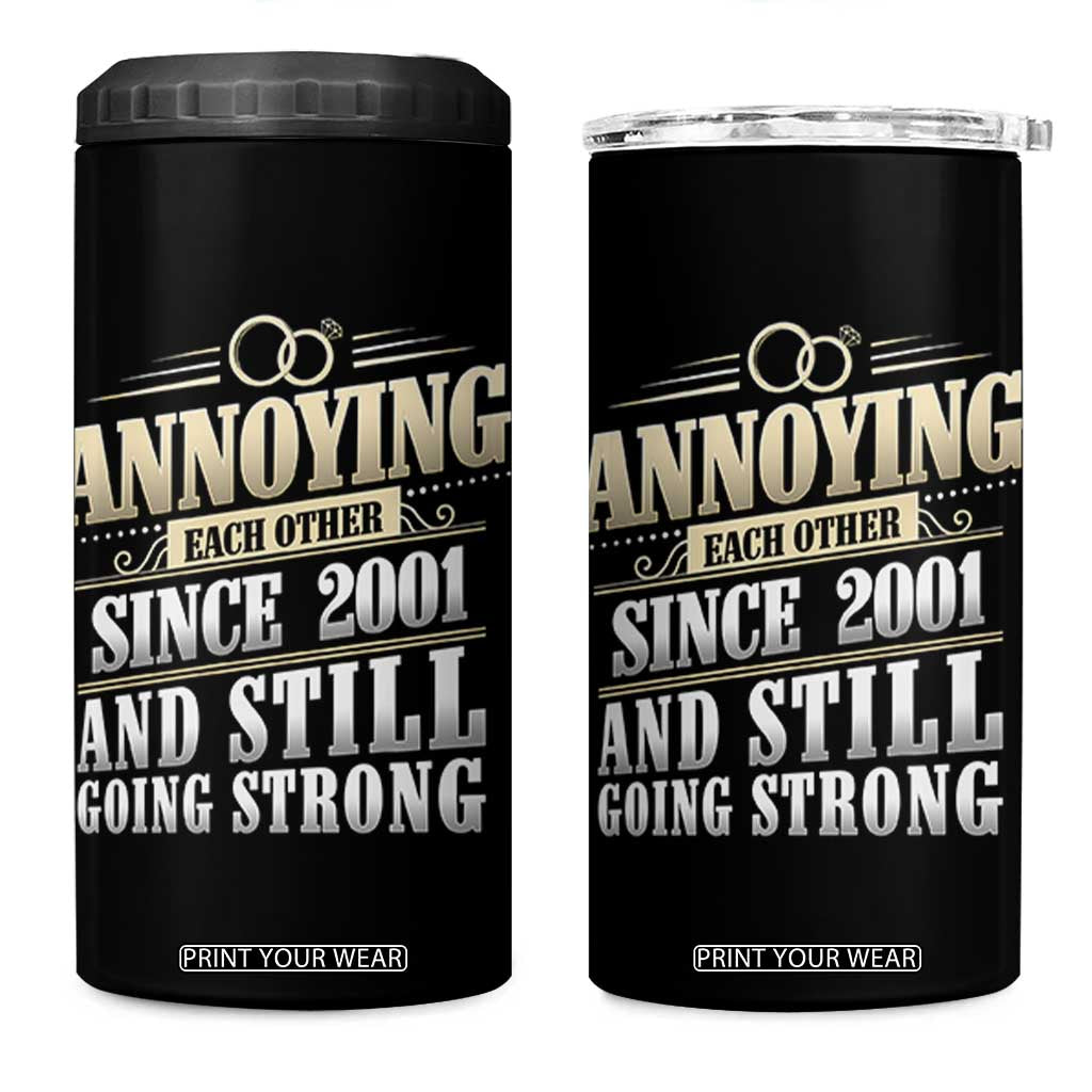 Vintage 25th Wedding Anniversary 4 in 1 Can Cooler Tumbler Annoying Each Other Since 2001 Still Going Strong