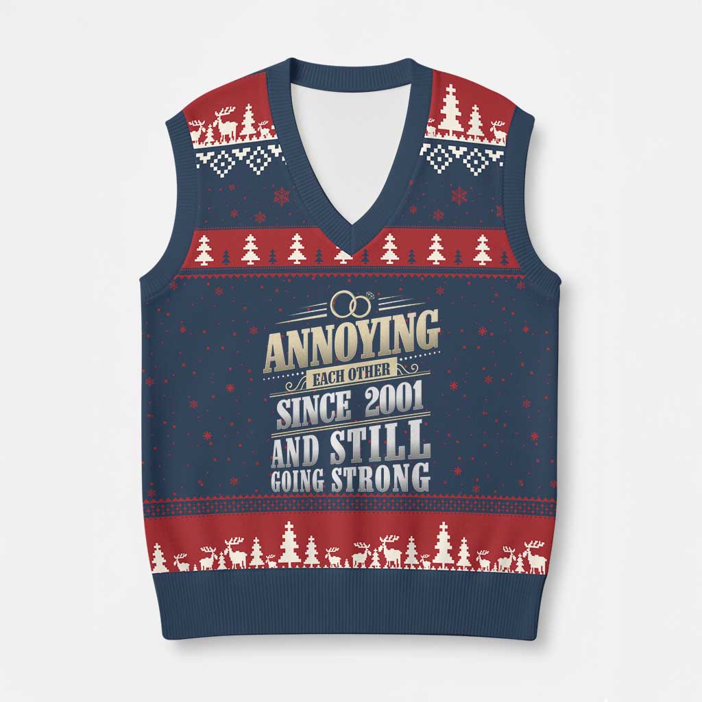 Vintage 25th Wedding Anniversary V-Neck Knit Sweater Vest Annoying Each Other Since 2001 Still Going Strong
