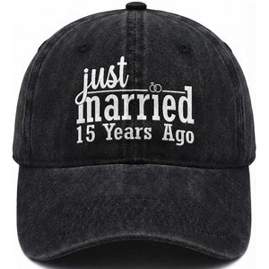 Funny 15th Wedding Anniversary Washed Cotton Baseball Cap Just Married 15 Years Ago