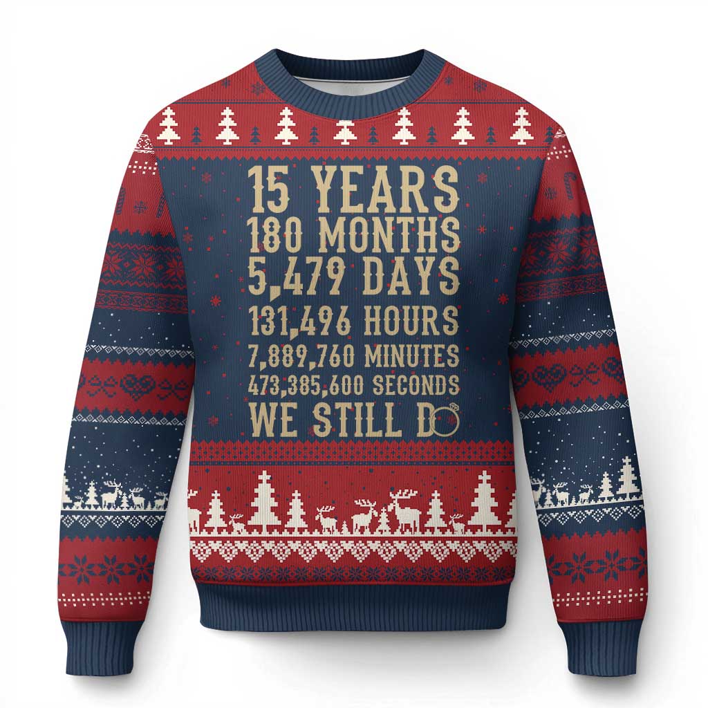 Vintage 15th Wedding Anniversary Milestone Ugly Christmas Sweater 15 Years We Still Do