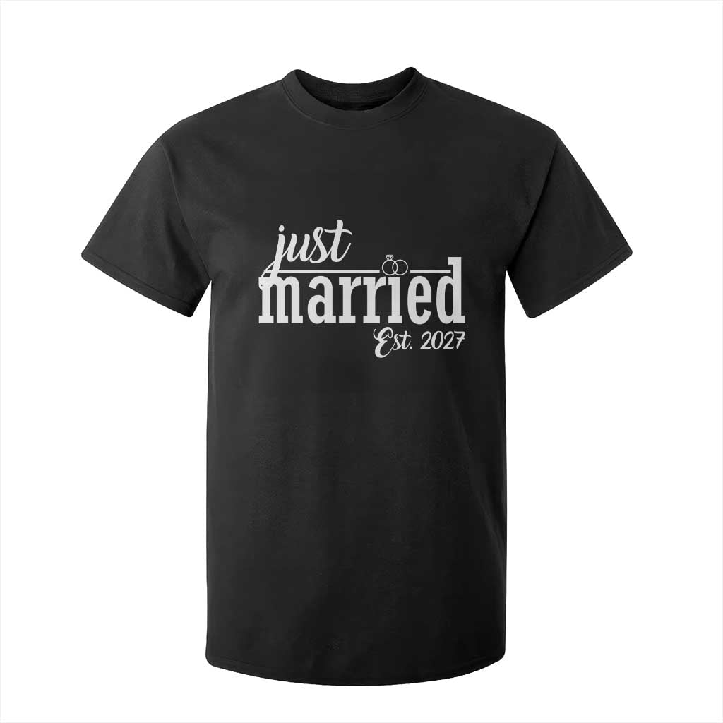 Just Married Est 2027 Newlywed Couple T Shirt For Kid Bride Groom Wedding