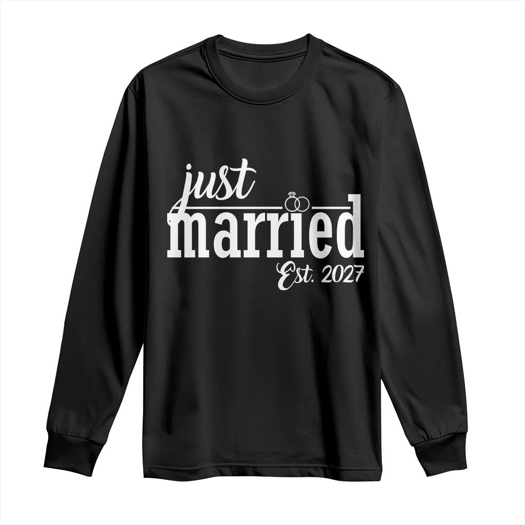 Just Married Est 2027 Newlywed Couple Long Sleeve Shirt Bride Groom Wedding