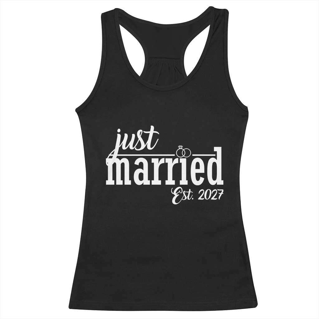 Just Married Est 2027 Newlywed Couple Racerback Tank Top Bride Groom Wedding