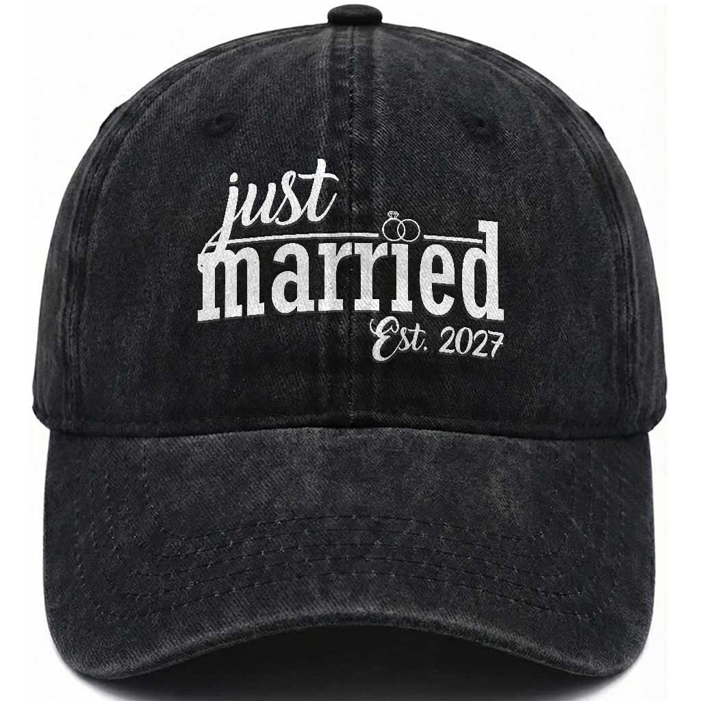 Just Married Est 2027 Newlywed Couple Washed Cotton Baseball Cap Bride Groom Wedding