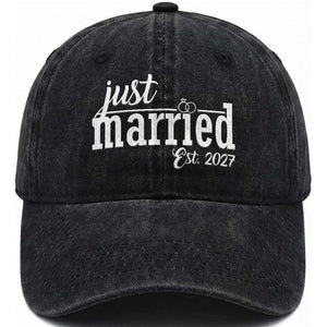 Just Married Est 2027 Newlywed Couple Washed Cotton Baseball Cap Bride Groom Wedding