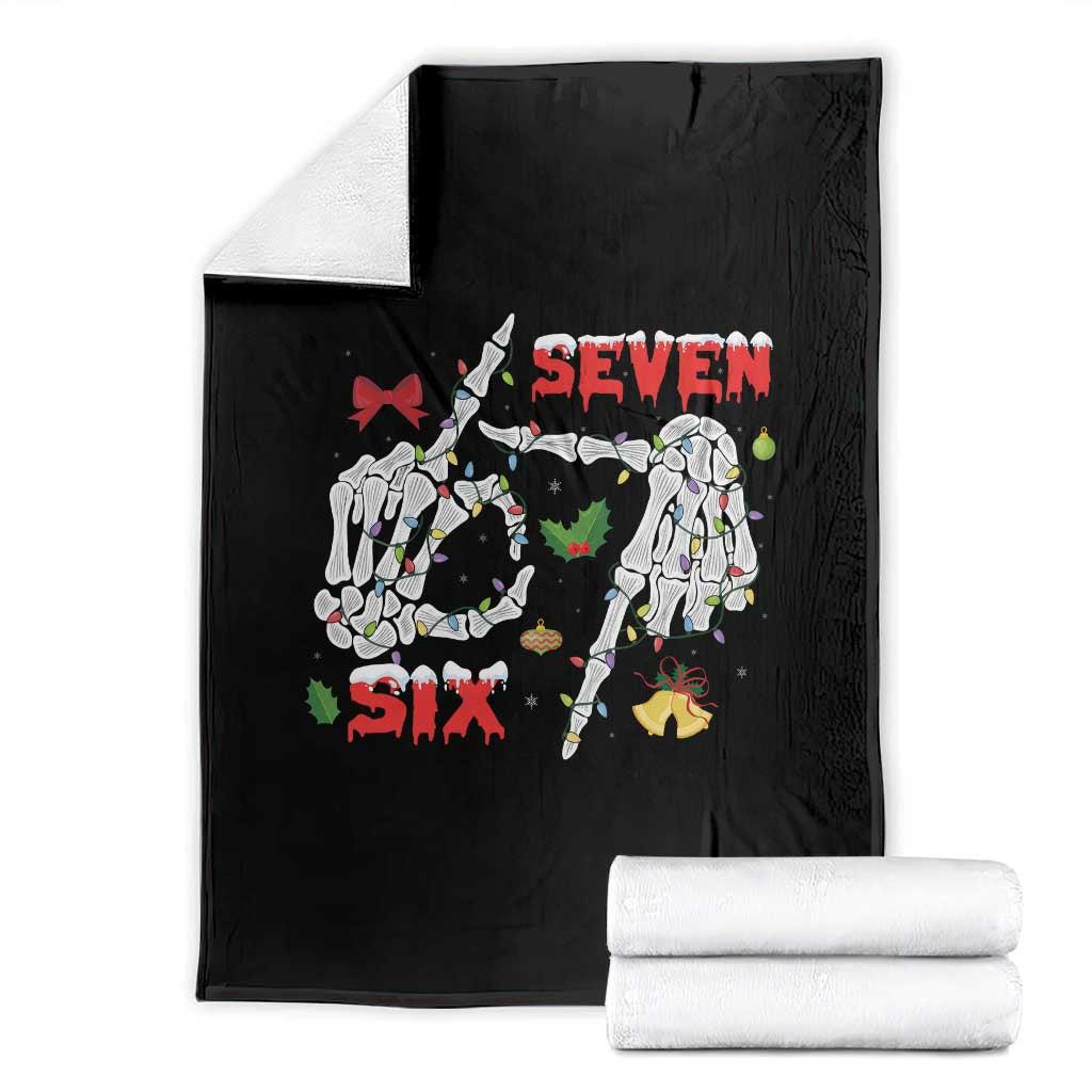 Six And Seven Meme Skeleton Throw Blanket Funny Trendy Christmas Party Gift TS12 Black Print Your Wear