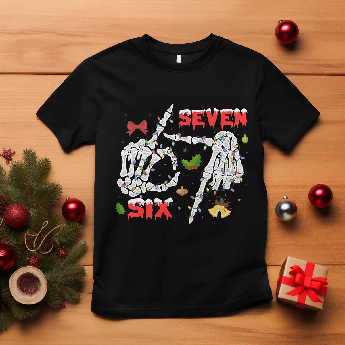 Six And Seven Meme Skeleton T Shirt Funny Trendy Christmas Party Gift TS12 Black Print Your Wear