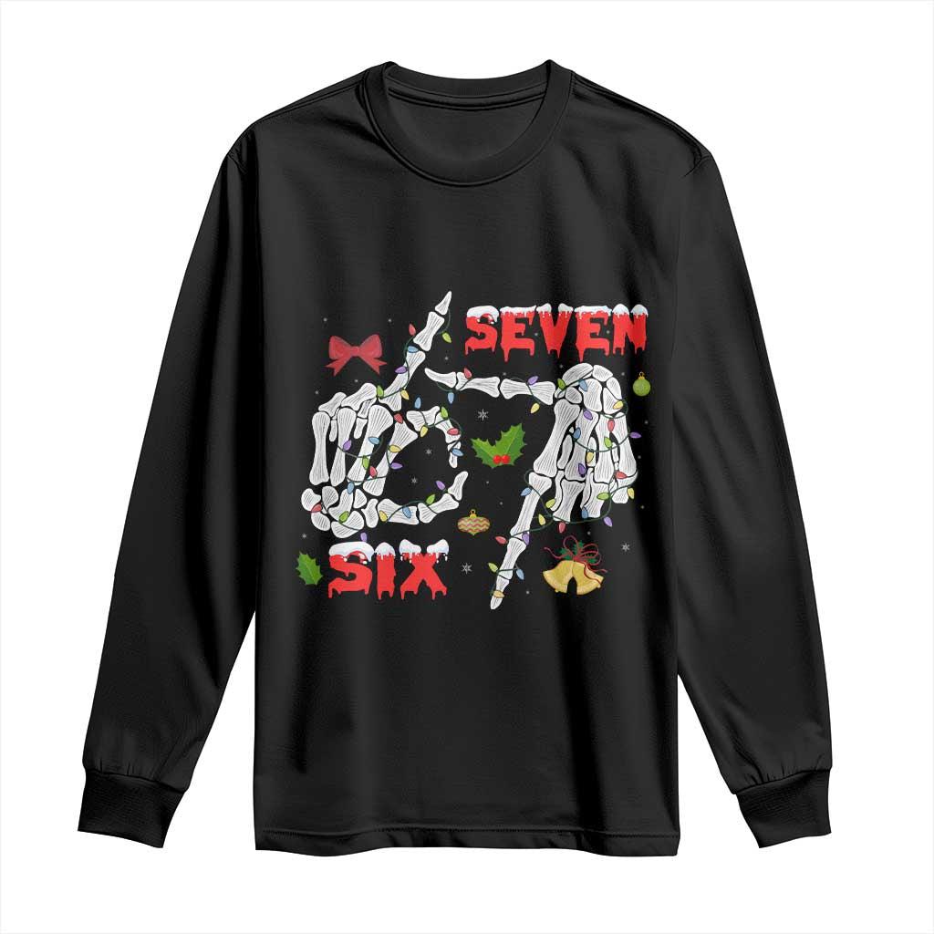 Six And Seven Meme Skeleton Long Sleeve Shirt Funny Trendy Christmas Party Gift TS12 Black Print Your Wear