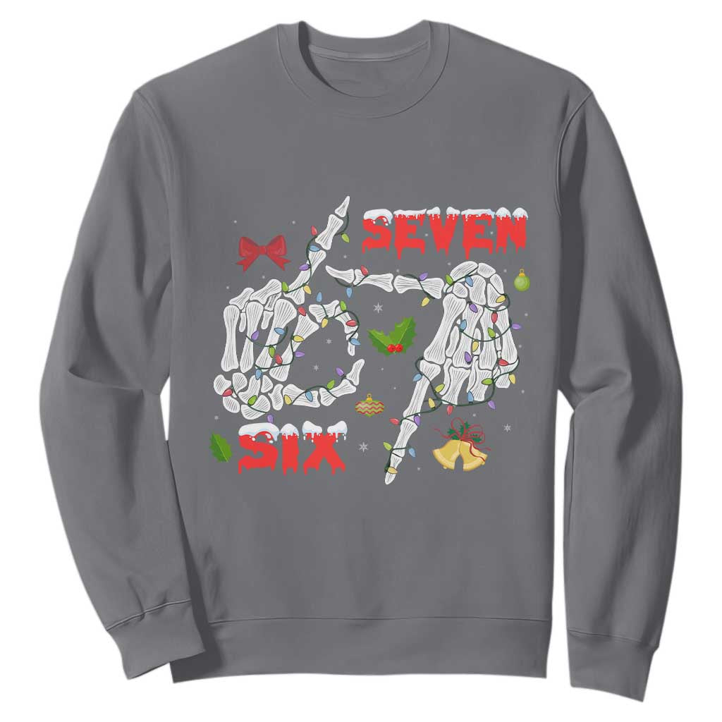 Six And Seven Meme Skeleton Sweatshirt Funny Trendy Christmas Party Gift TS12 Charcoal Print Your Wear
