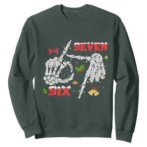 Six And Seven Meme Skeleton Sweatshirt Funny Trendy Christmas Party Gift TS12 Dark Forest Green Print Your Wear