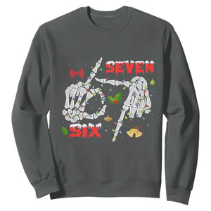 Six And Seven Meme Skeleton Sweatshirt Funny Trendy Christmas Party Gift TS12 Dark Heather Print Your Wear