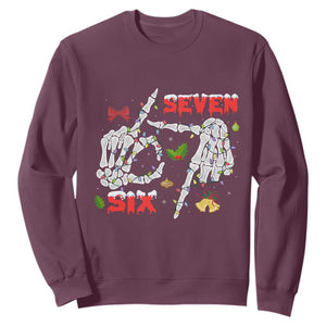 Six And Seven Meme Skeleton Sweatshirt Funny Trendy Christmas Party Gift TS12 Maroon Print Your Wear