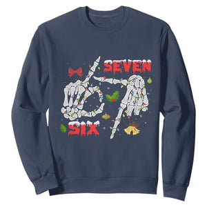 Six And Seven Meme Skeleton Sweatshirt Funny Trendy Christmas Party Gift TS12 Navy Print Your Wear