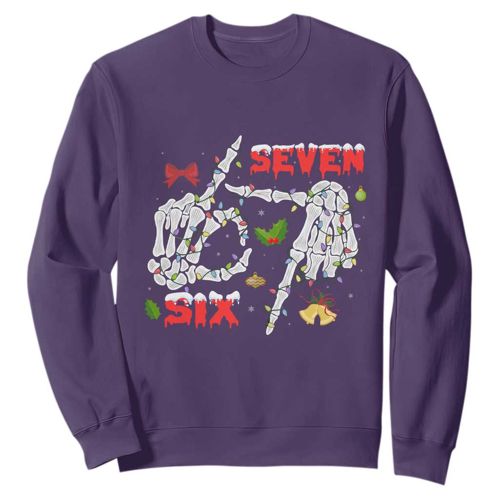 Six And Seven Meme Skeleton Sweatshirt Funny Trendy Christmas Party Gift TS12 Purple Print Your Wear