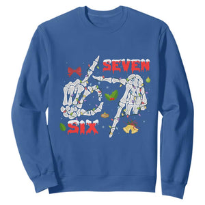 Six And Seven Meme Skeleton Sweatshirt Funny Trendy Christmas Party Gift TS12 Royal Blue Print Your Wear