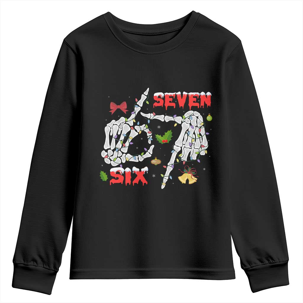 Six And Seven Meme Skeleton Youth Sweatshirt Funny Trendy Christmas Party Gift TS12 Black Print Your Wear