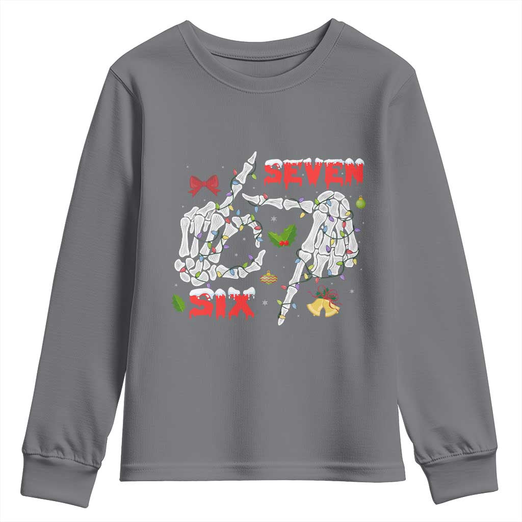 Six And Seven Meme Skeleton Youth Sweatshirt Funny Trendy Christmas Party Gift TS12 Charcoal Print Your Wear