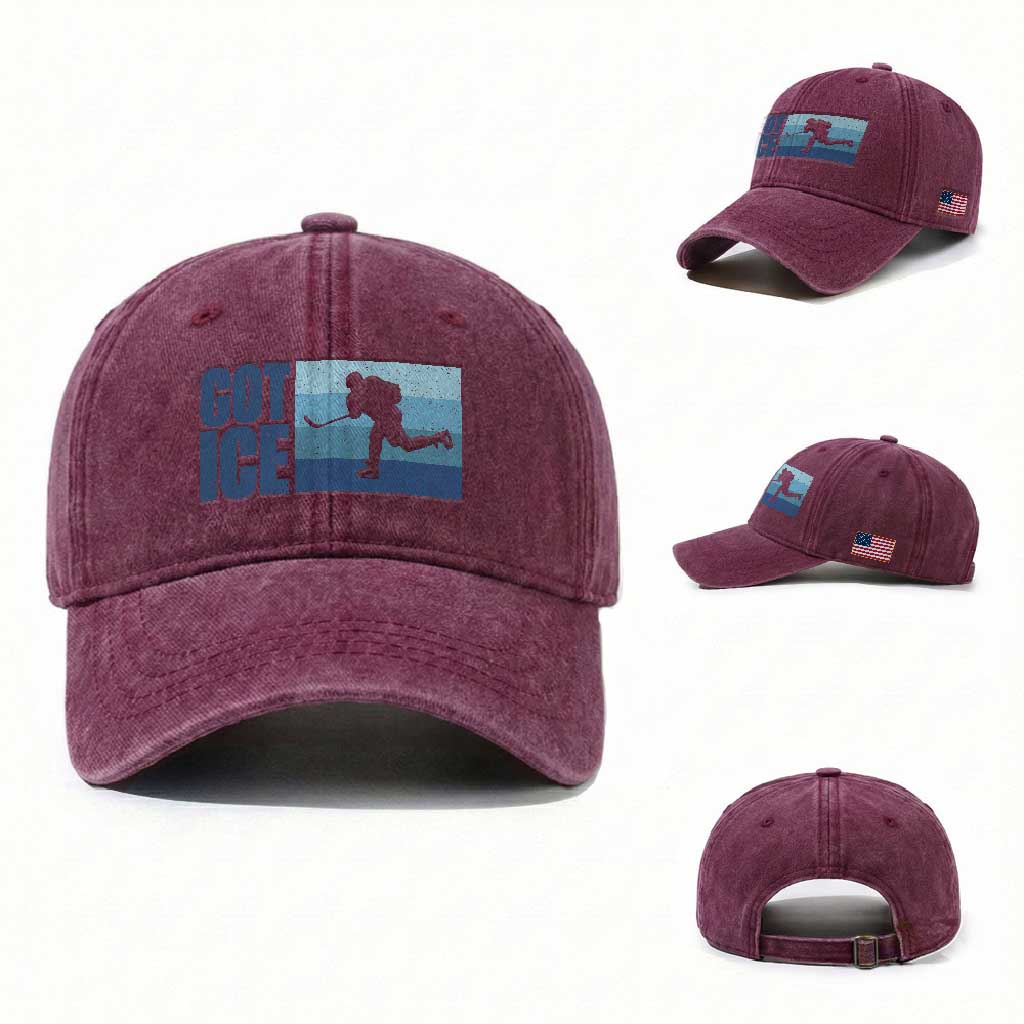Got Ice Washed Cotton Baseball Cap Ocean Blue Retro Ice Hockey Sport Lover Gift TS12 Washed Cap Universal Fit Burgundy Print Your Wear
