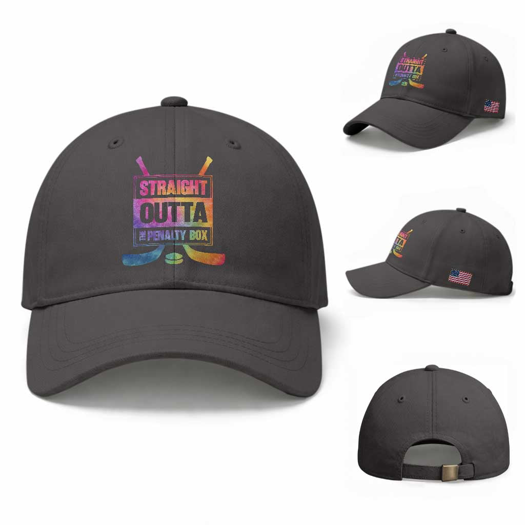 Straight Outta The Penalty Box Baseball Cap Tie Dye Effect Hockey Player Gift TS12 Baseball Cap Universal Fit Dark Gray Print Your Wear
