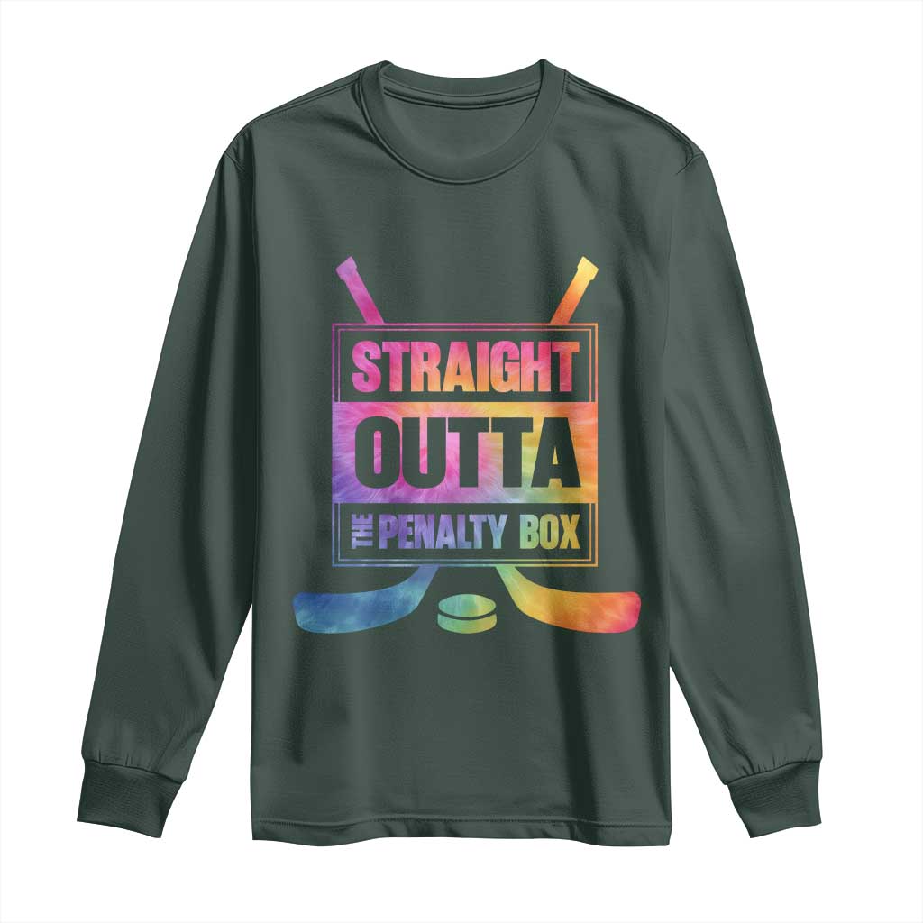 Straight Outta The Penalty Box Long Sleeve Shirt Tie Dye Effect Hockey Player Gift TS12 Dark Forest Green Print Your Wear
