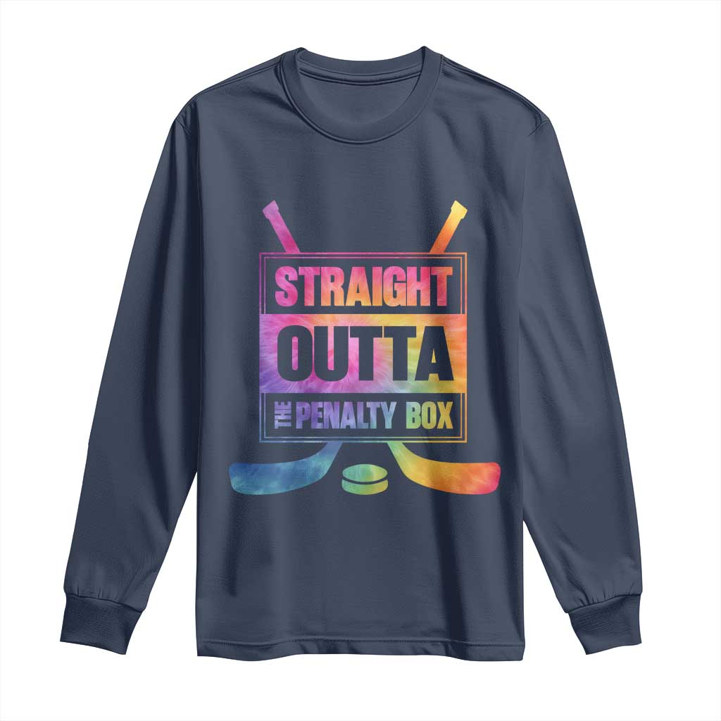 Straight Outta The Penalty Box Long Sleeve Shirt Tie Dye Effect Hockey Player Gift TS12 Navy Print Your Wear