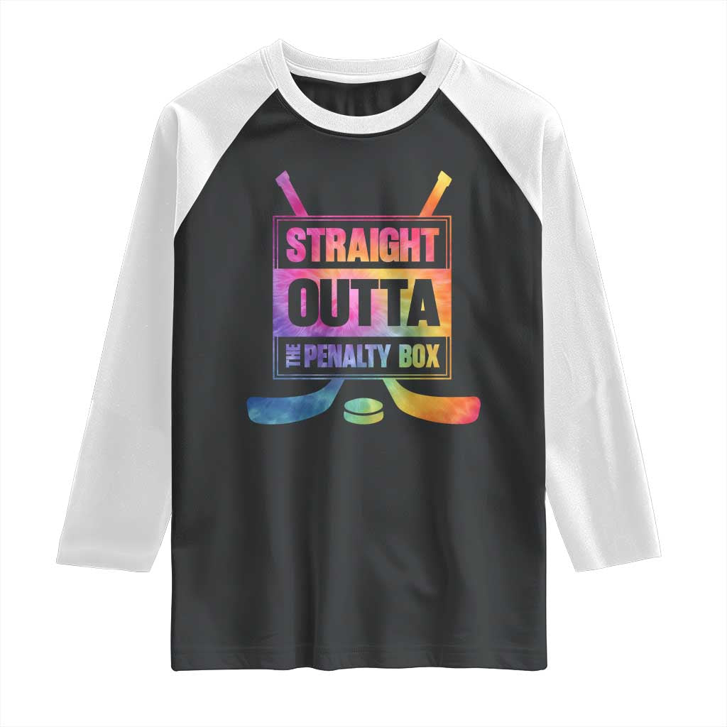 Straight Outta The Penalty Box Raglan Shirt Tie Dye Effect Hockey Player Gift TS12 Black White Print Your Wear