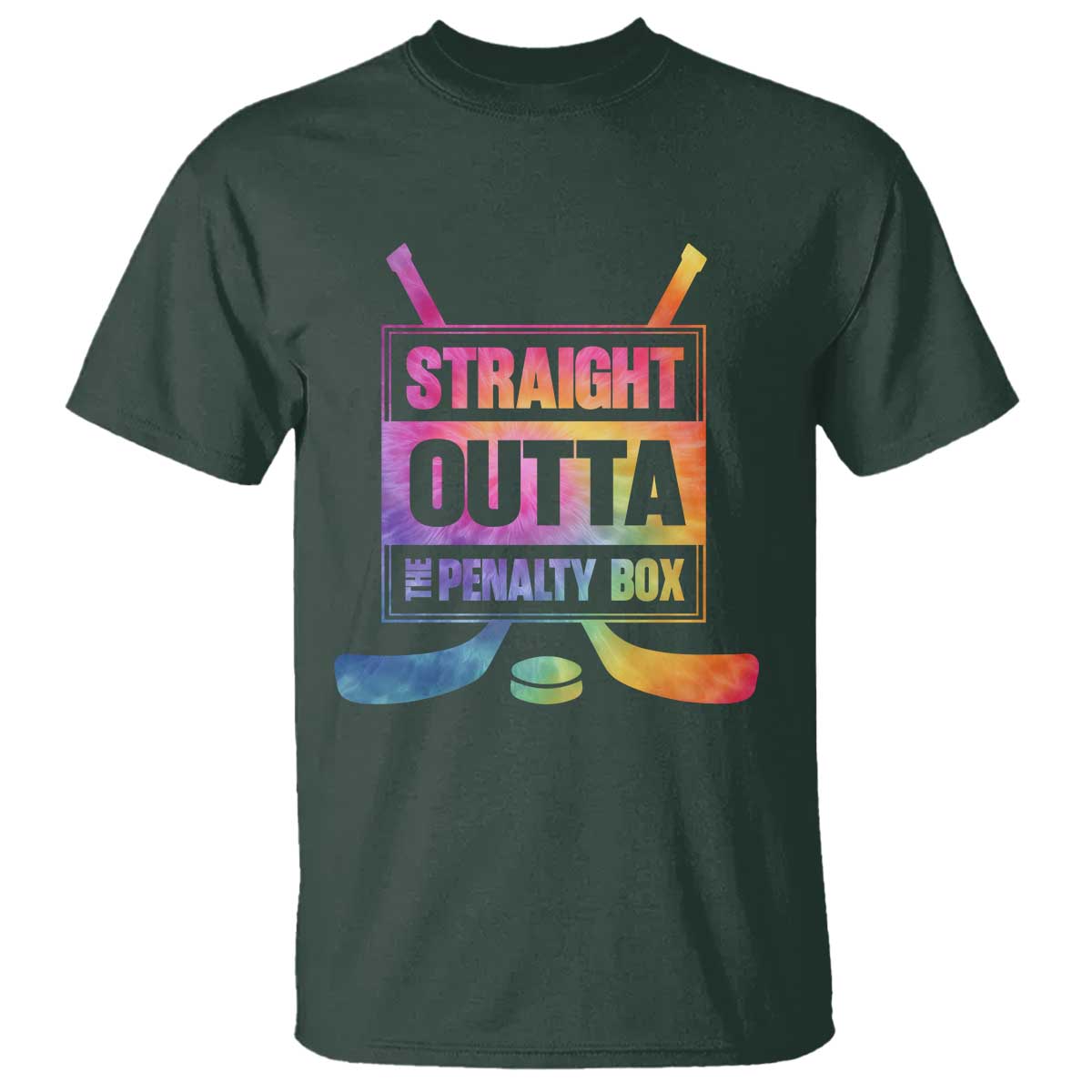 Straight Outta The Penalty Box T Shirt Tie Dye Effect Hockey Player Gift TS12 Dark Forest Green Print Your Wear