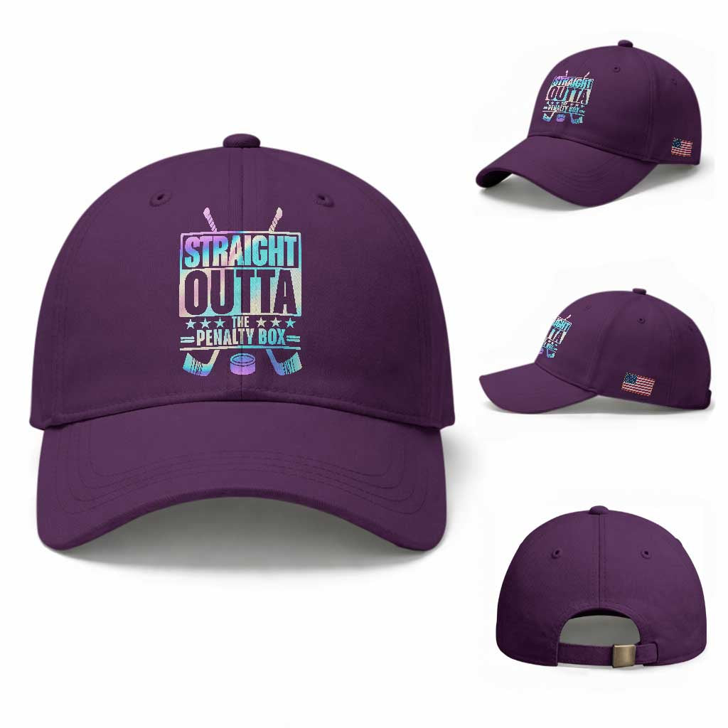 Straight Outta The Penalty Box Baseball Cap Iridescent Effect Hockey Player Gift TS12 Baseball Cap Universal Fit Purple Print Your Wear