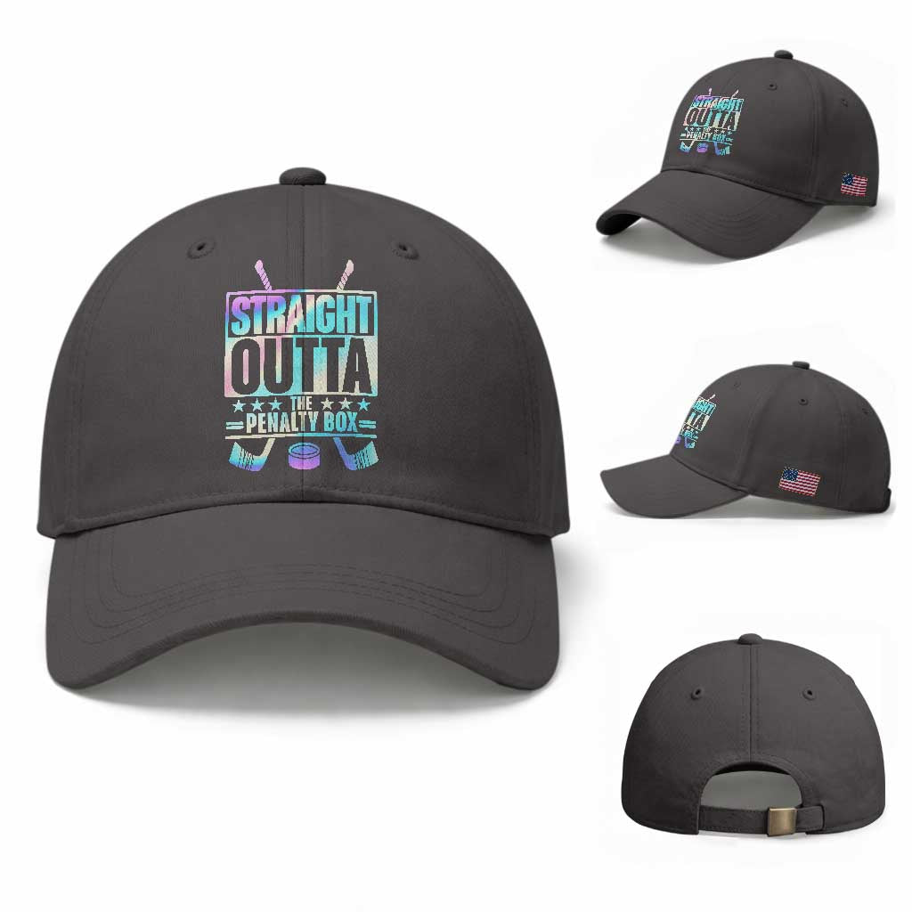 Straight Outta The Penalty Box Baseball Cap Iridescent Effect Hockey Player Gift TS12 Baseball Cap Universal Fit Dark Gray Print Your Wear
