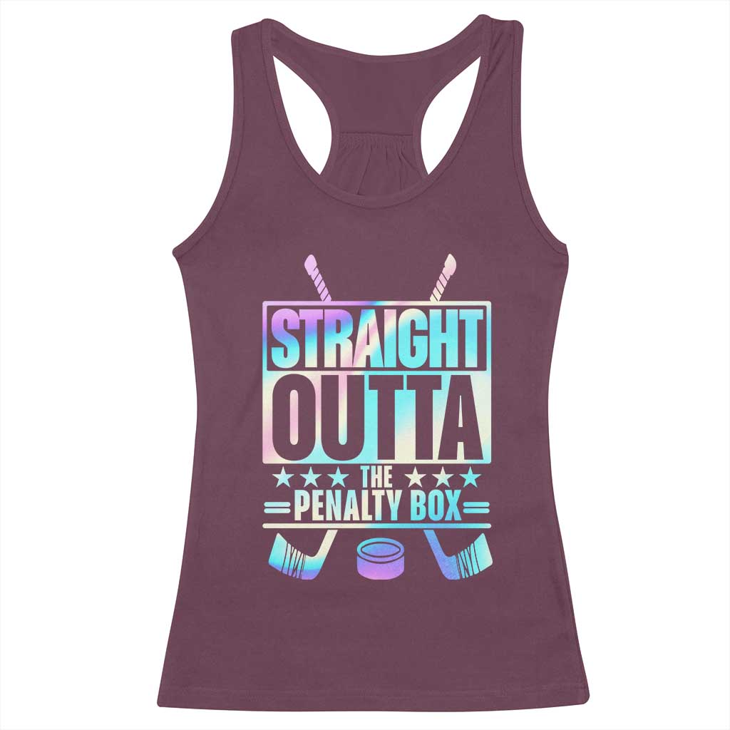 Straight Outta The Penalty Box Racerback Tank Top Iridescent Effect Hockey Player Gift TS12 Maroon Print Your Wear