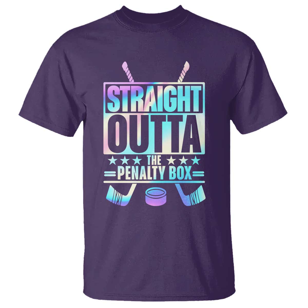 Straight Outta The Penalty Box T Shirt Iridescent Effect Hockey Player Gift TS12 Purple Print Your Wear