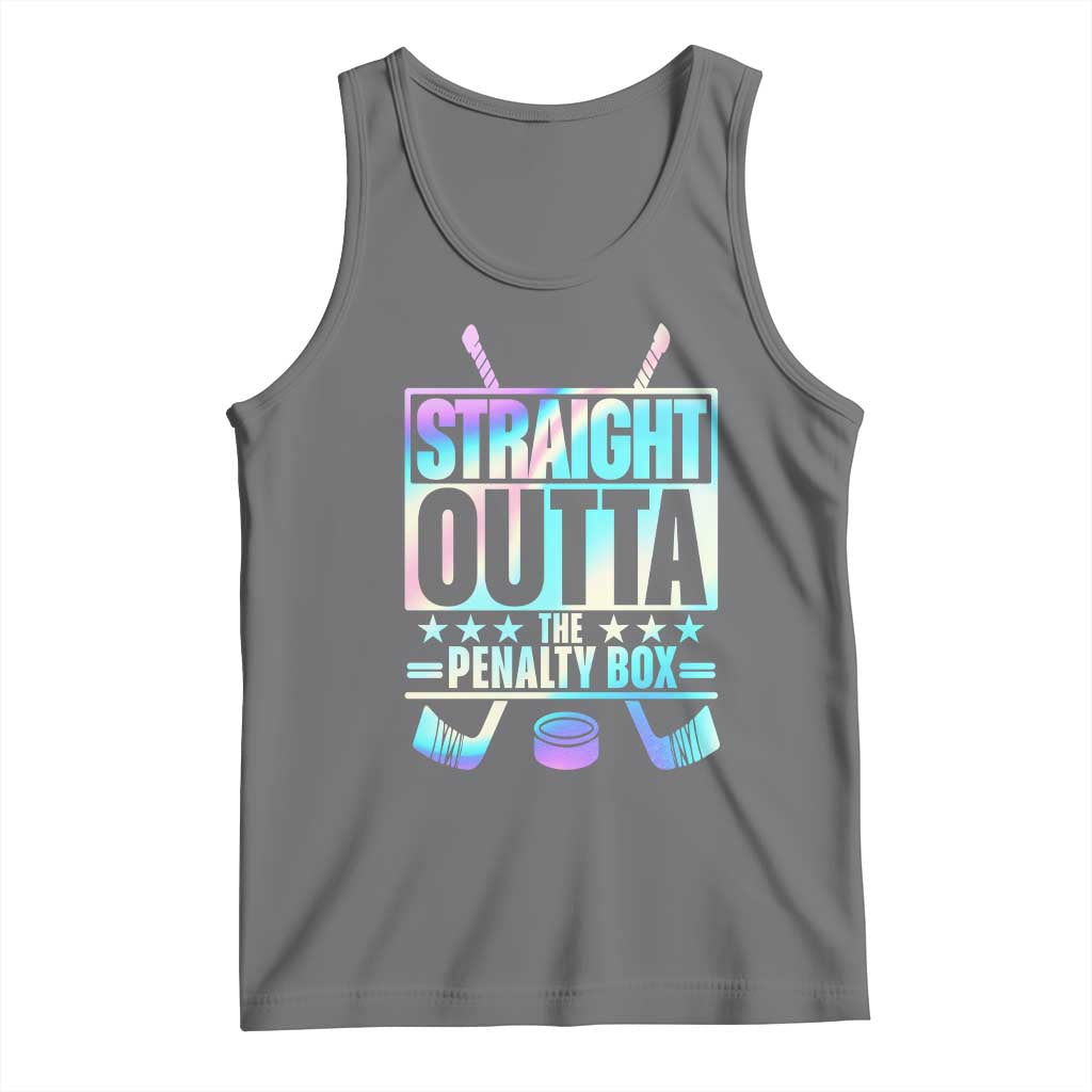 Straight Outta The Penalty Box Tank Top Iridescent Effect Hockey Player Gift TS12 Black Heather Print Your Wear