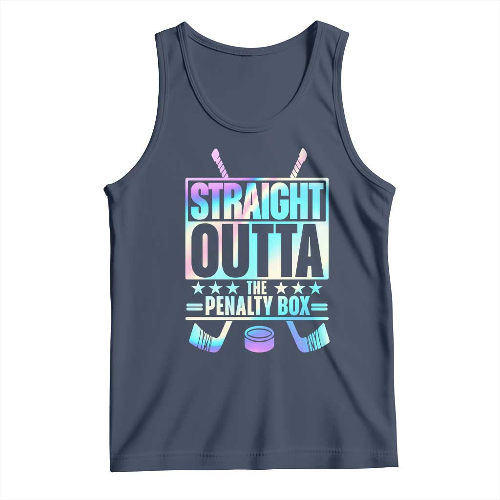 Straight Outta The Penalty Box Tank Top Iridescent Effect Hockey Player Gift TS12 Navy Print Your Wear