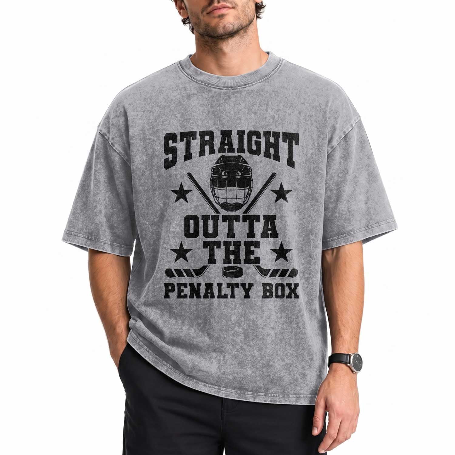 Straight Outta The Penalty Box Washed Cotton T-Shirt Funny Youth Ice Hockey Gift