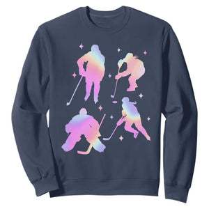 Iridescent Effect Hockey Players Retro Sport Lover Gift Sweatshirt TS12 Navy Print Your Wear
