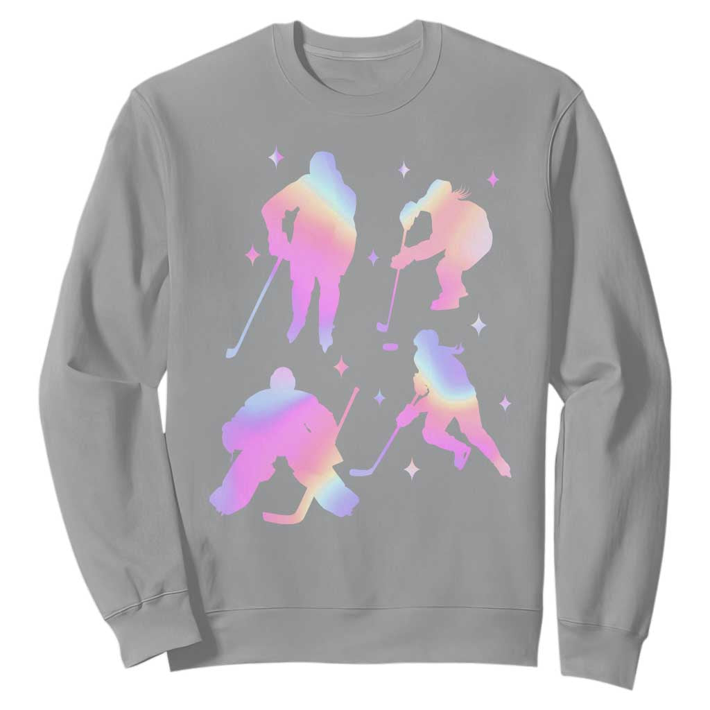 Iridescent Effect Hockey Players Retro Sport Lover Gift Sweatshirt TS12 Sport Gray Print Your Wear
