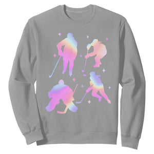 Iridescent Effect Hockey Players Retro Sport Lover Gift Sweatshirt TS12 Sport Gray Print Your Wear