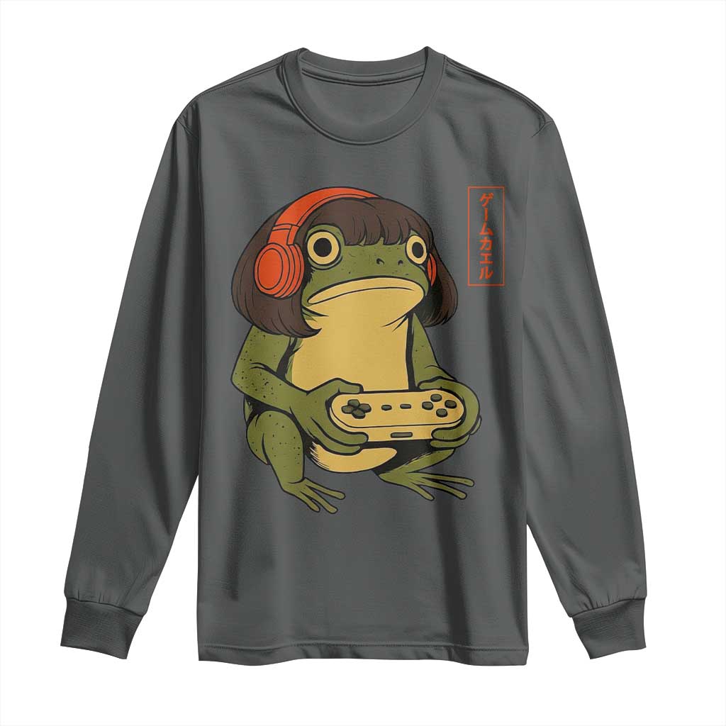Funny Frog Bob Haircut Gamer Meme Long Sleeve Shirt Game Lover TS12 Dark Heather Print Your Wear