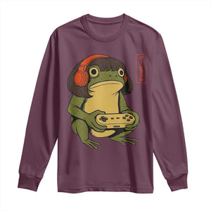 Funny Frog Bob Haircut Gamer Meme Long Sleeve Shirt Game Lover TS12 Maroon Print Your Wear
