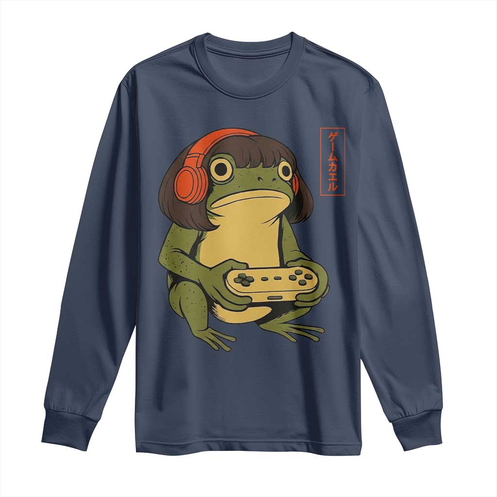 Funny Frog Bob Haircut Gamer Meme Long Sleeve Shirt Game Lover TS12 Navy Print Your Wear