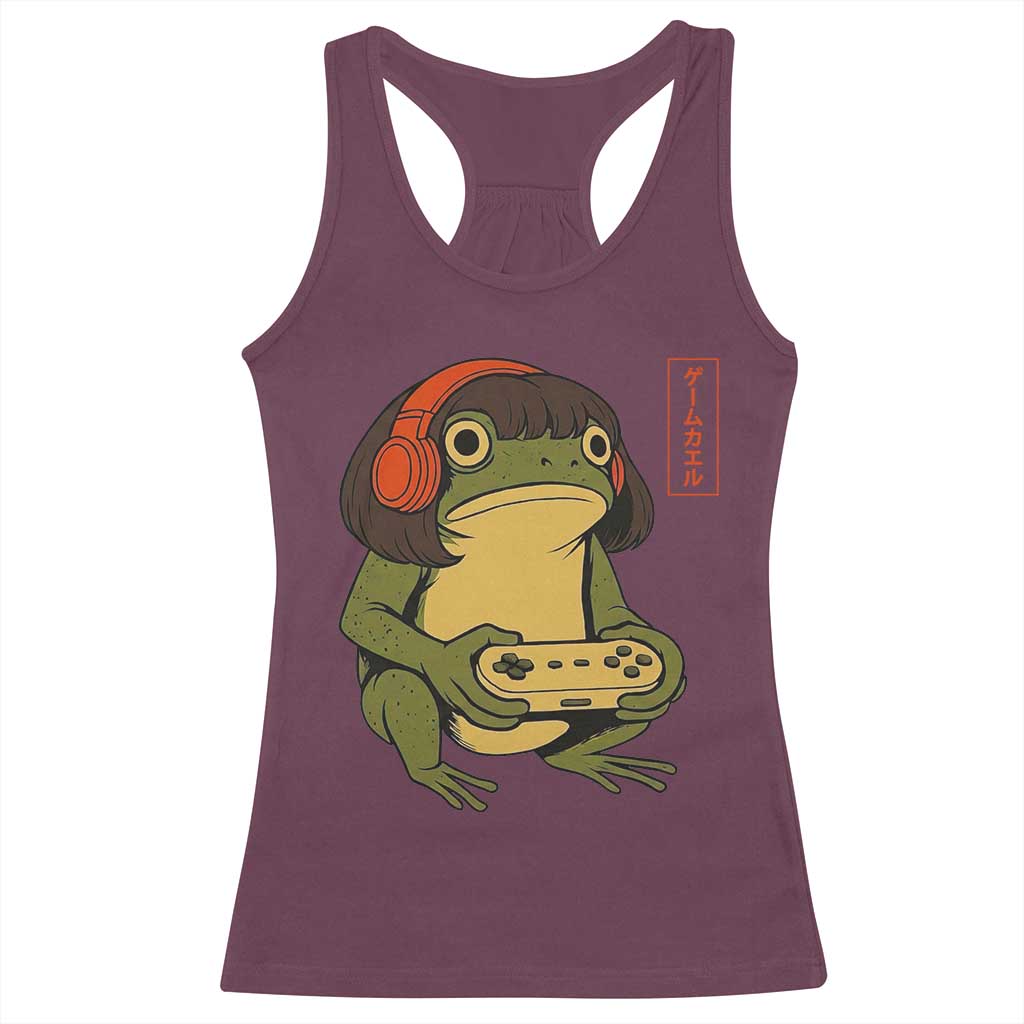 Funny Frog Bob Haircut Gamer Meme Racerback Tank Top Game Lover TS12 Maroon Print Your Wear