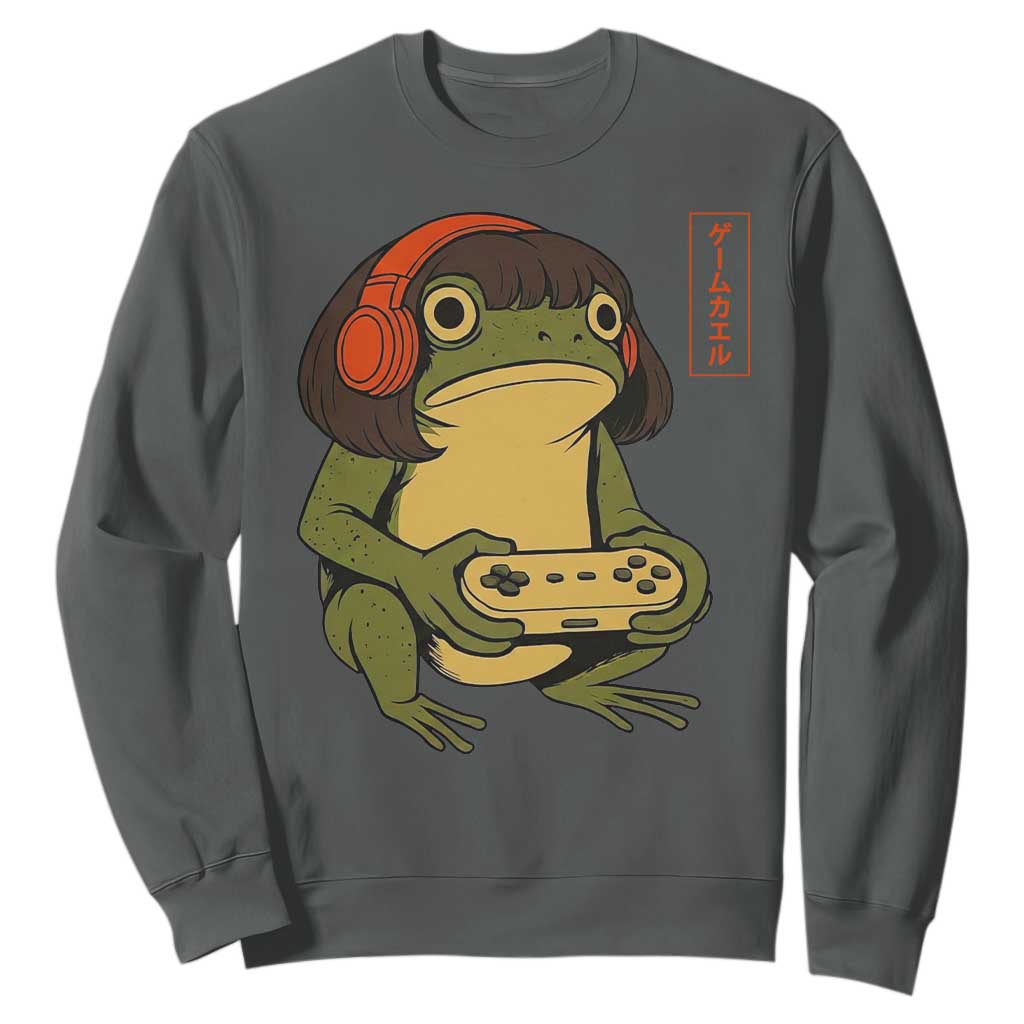 Funny Frog Bob Haircut Gamer Meme Sweatshirt Game Lover TS12 Dark Heather Print Your Wear