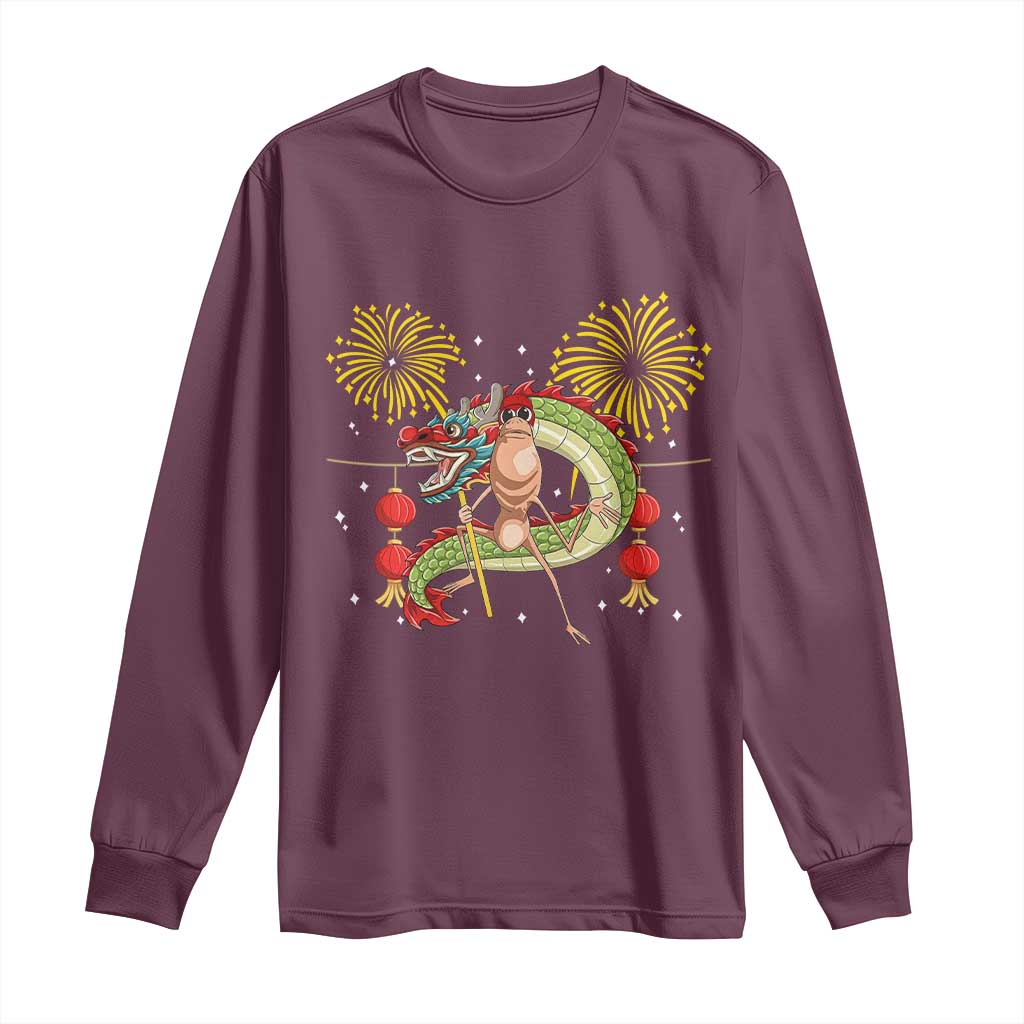 Funny Marcus The Worm Meme Long Sleeve Shirt Viral Lunar New Year TS12 Maroon Print Your Wear